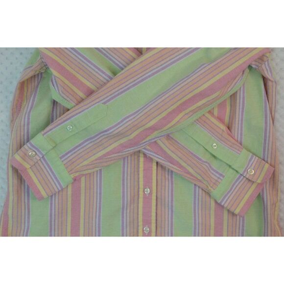 Lands End Women's Small Pastel Green Striped Long Sleeve Button Down Shirt - Picture 4 of 12